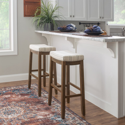 Claridge natural wood bar stool by Start2Finish with a cushioned seat and sleek modern design, suitable for kitchen or bar area.