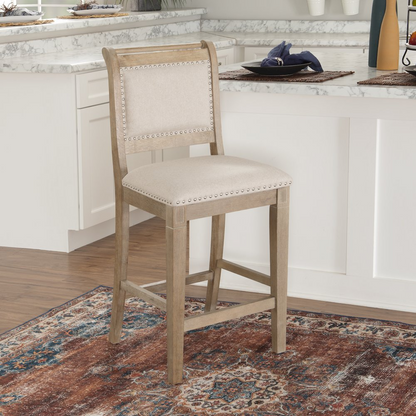 Emmy 26-inch natural wood counter stool by Start2Finish with a round seat and four sturdy legs.