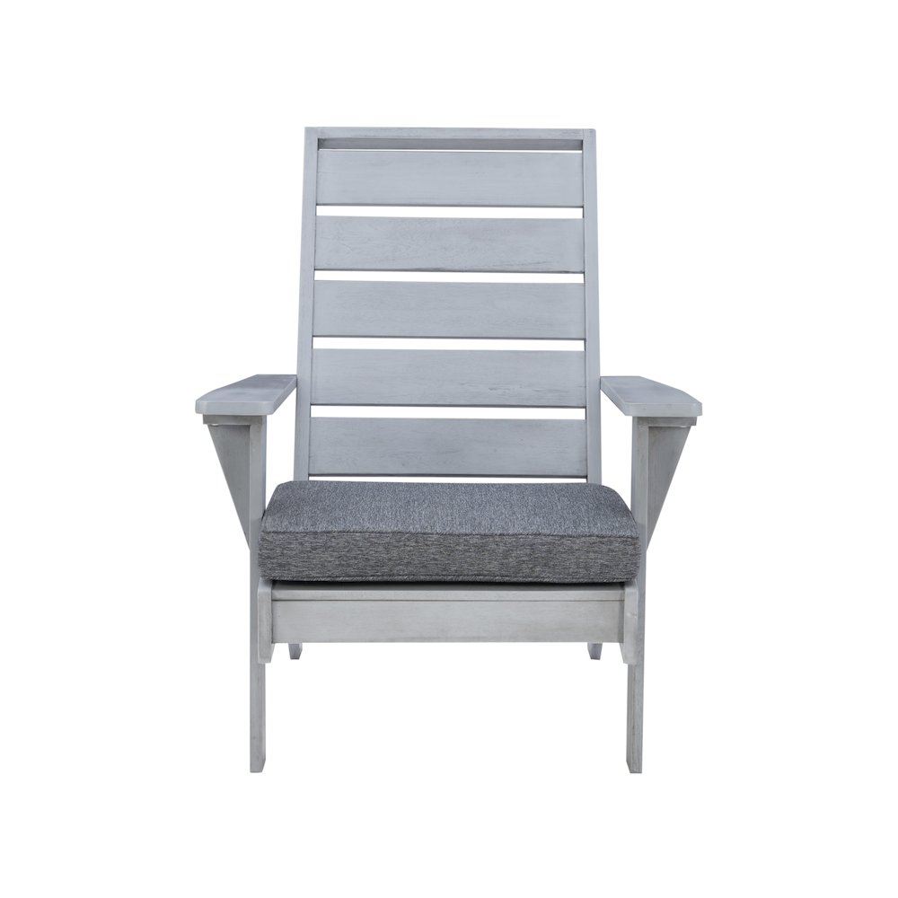 Start2Finish Rockport gray outdoor chair with cushioned seat and armrests, suitable for patio or garden relaxation.