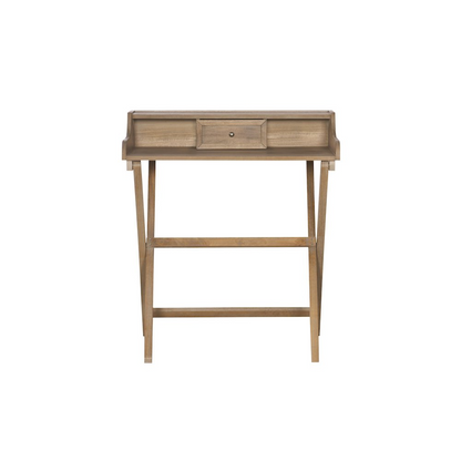 Rustic brown Coy folding desk from Start2Finish, showing a compact wooden furniture piece with a foldable design and sturdy legs.