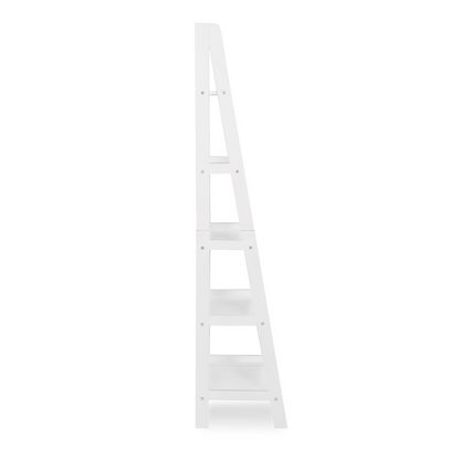 White Acadia Ladder Bookshelf by Start2Finish with multiple shelves and a modern ladder design for stylish storage.