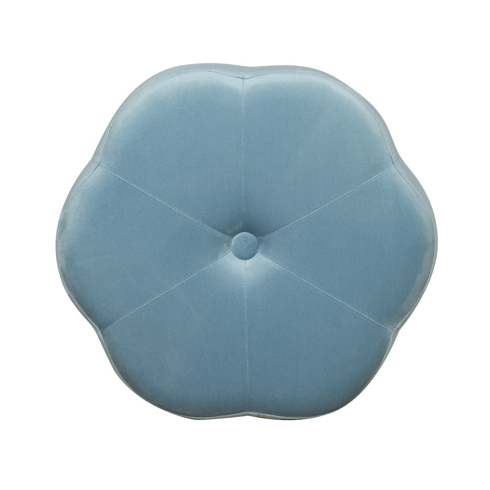 Blue Seraphina Accent Vanity Stool by Start2Finish with a cushioned seat and elegant curved legs for stylish bedroom decor.
