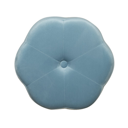 Blue Seraphina Accent Vanity Stool by Start2Finish with a cushioned seat and elegant curved legs for stylish bedroom decor.
