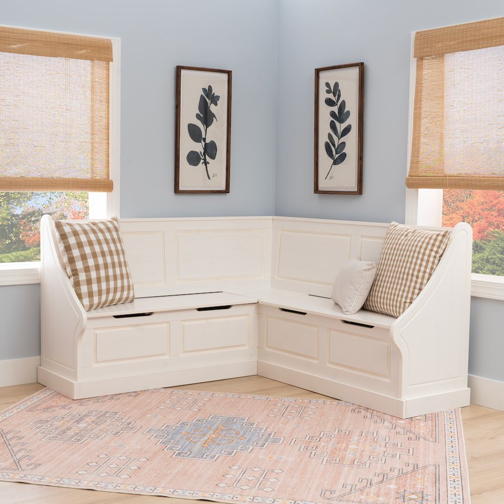 White Tobin Corner Breakfast Nook by Start2Finish featuring cushioned seating and a compact corner design for cozy dining spaces.