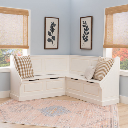 White Tobin Corner Breakfast Nook by Start2Finish featuring cushioned seating and a compact corner design for cozy dining spaces.