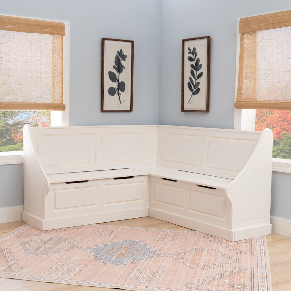 White Tobin Corner Breakfast Nook by Start2Finish, a modern dining furniture piece with a cozy corner seating area.