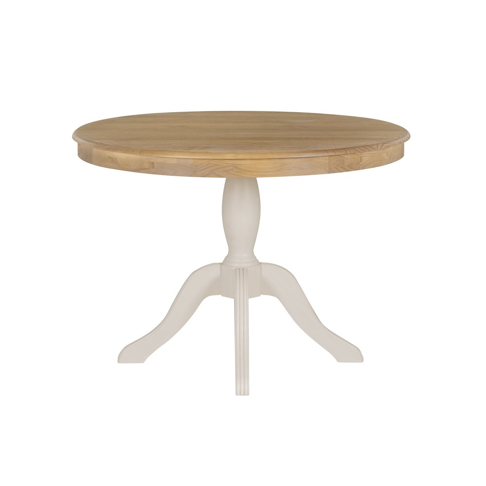 Start2Finish Tobin pedestal dining table with natural wood tabletop and white base, modern design for dining room decor