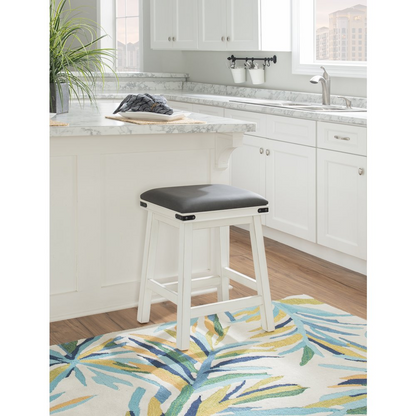 White Serrano counter stool by Start2Finish featuring a sleek, modern design with a cushioned seat and sturdy wooden legs.