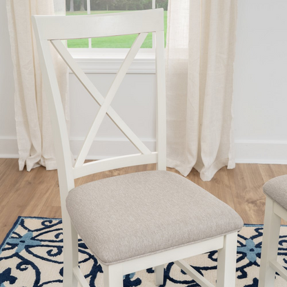 Start2Finish Jane Grey side chair with wooden legs and upholstered backrest, showcasing modern furniture design.