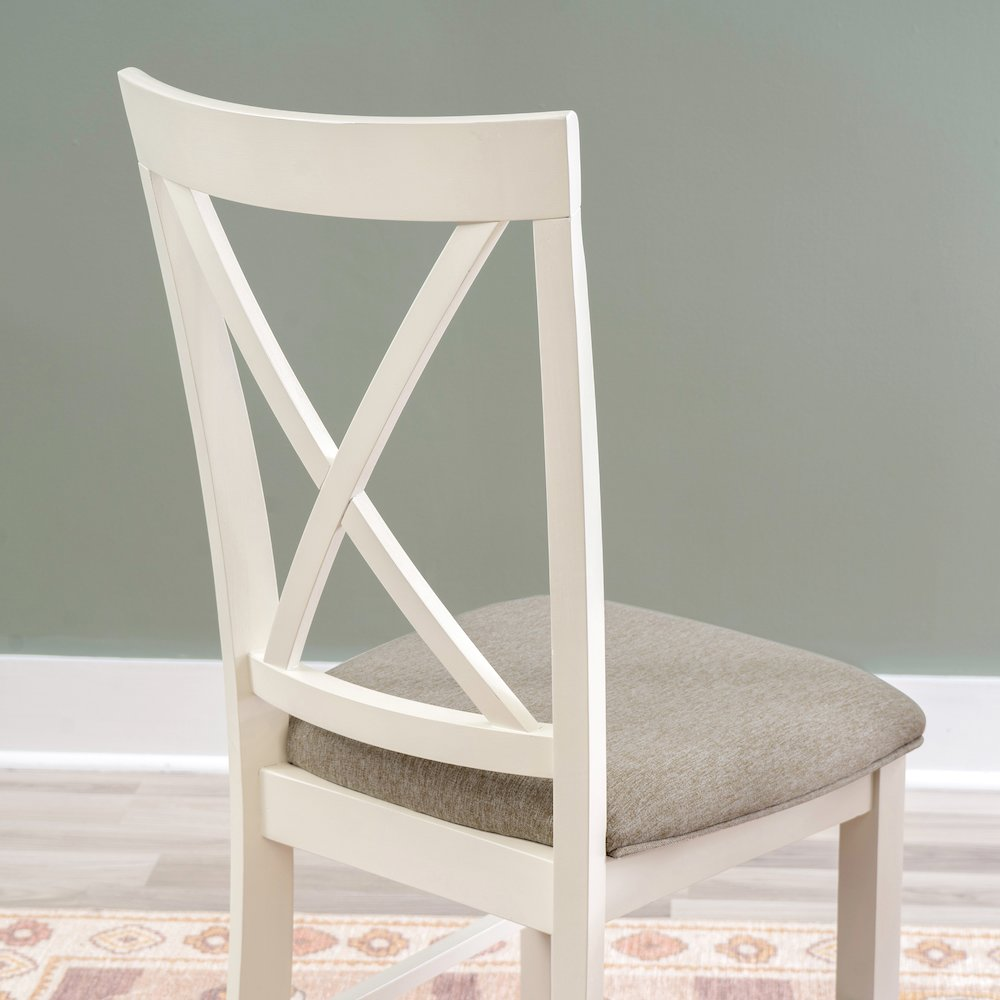 Start2Finish Jane Brown Side Chair with wooden legs and cushioned seat, showcasing a modern design and neutral upholstery.