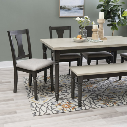 Willow 6-piece grey dining set by Start2Finish with a table and six matching chairs, modern furniture for dining room.