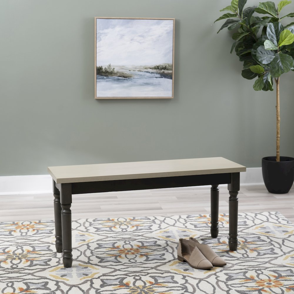 Willow Grey Bench by Start2Finish featuring a sturdy wooden frame and a grey upholstered seat for versatile seating.
