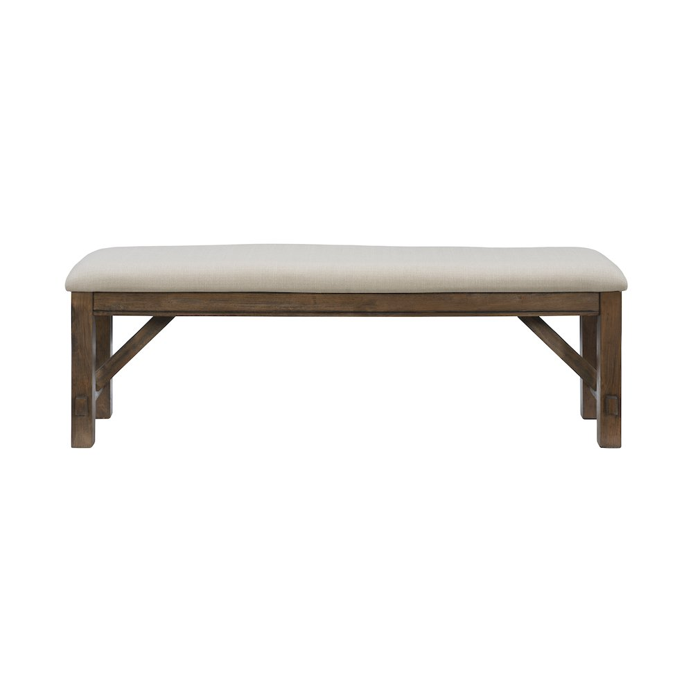 Rustic Turino Umber Bench by Start2Finish with wooden legs and upholstered seat, ideal for entryways or living spaces.
