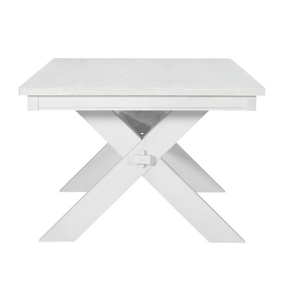 Distressed white Turino dining table by Start2Finish, showcasing a rustic wooden furniture piece with a sturdy rectangular top.
