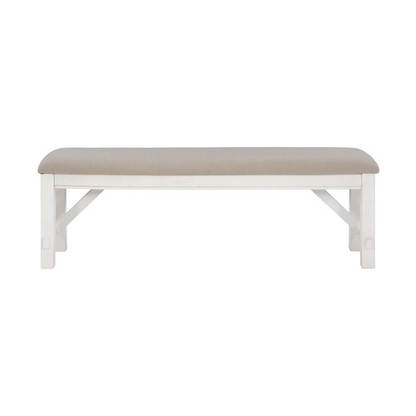 Distressed white wooden bench with rustic finish, ideal for entryways or living rooms, from Start2Finish.