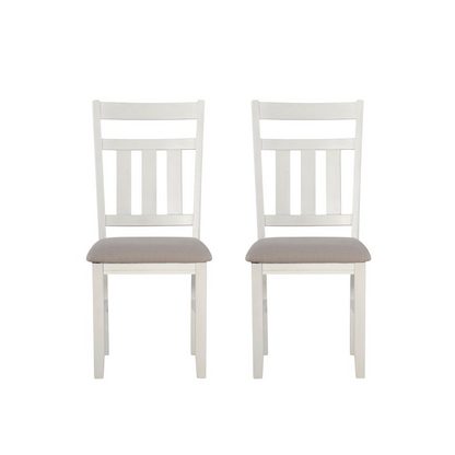 Distressed white side chair from Start2Finish, featuring a classic wooden furniture design with a rustic finish.