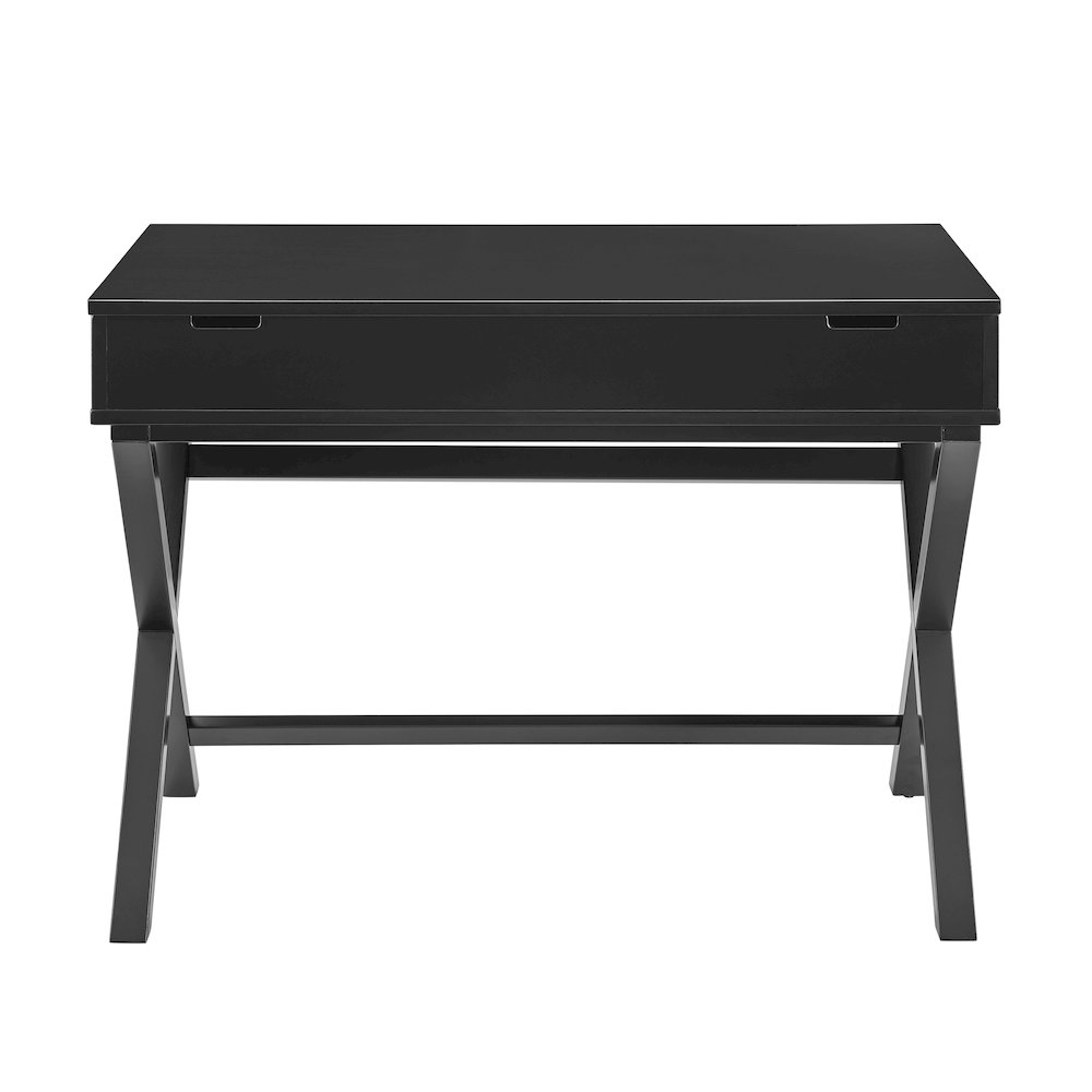 Black Peggy Lift Top Desk by Start2Finish showing the adjustable lift-up tabletop and spacious interior storage.