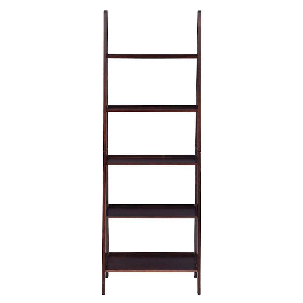 Start2Finish Acadia Ladder Bookshelf in Espresso with multiple shelves for books and decor, leaning design for modern storage.