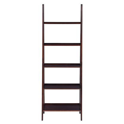 Start2Finish Acadia Ladder Bookshelf in Espresso with multiple shelves for books and decor, leaning design for modern storage.