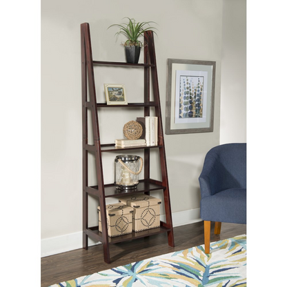 Start2Finish Acadia Ladder Bookshelf in espresso finish with multiple shelves for books and decorative items.