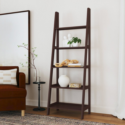 Start2Finish Acadia Ladder Bookshelf in espresso finish with multiple shelves and a modern design for home or office storage.