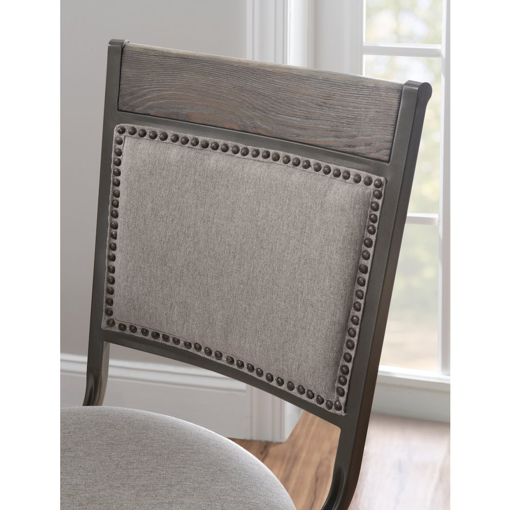 Franklin Swivel Counter Stool in Pewter by Start2Finish, showing a modern metal stool with a cushioned seat and adjustable height.
