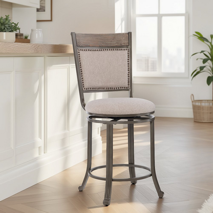 Start2Finish Franklin swivel counter stool in pewter with a round seat and metal base, suitable for kitchen or bar area.