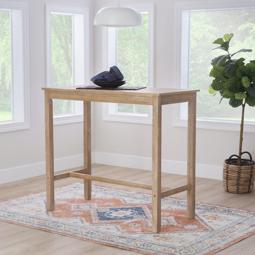 Start2Finish Claridge Bar Pub Table in Acacia wood, showcasing a sturdy, stylish furniture piece with a natural wood finish.