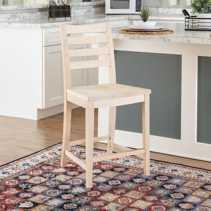 Set of two unfinished Flynn counter stools by Start2Finish, showcasing natural wood finish and simple contemporary design.