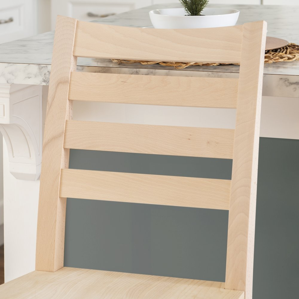 Unfinished Flynn counter stools by Start2Finish, set of 2, showcasing wooden seats and sturdy legs for kitchen or bar area.