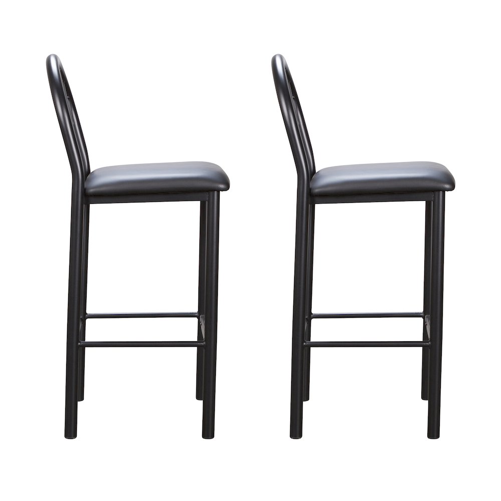 Pair of black Thayer barstools by Start2Finish, featuring sleek design and sturdy legs, perfect for modern kitchen or bar area.