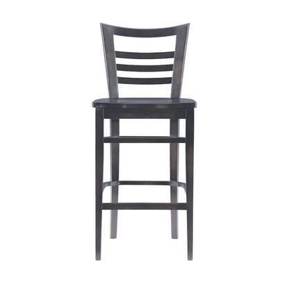 Set of two brown Blairmont barstools by Start2Finish, featuring wooden legs and cushioned seats for kitchen or bar area.