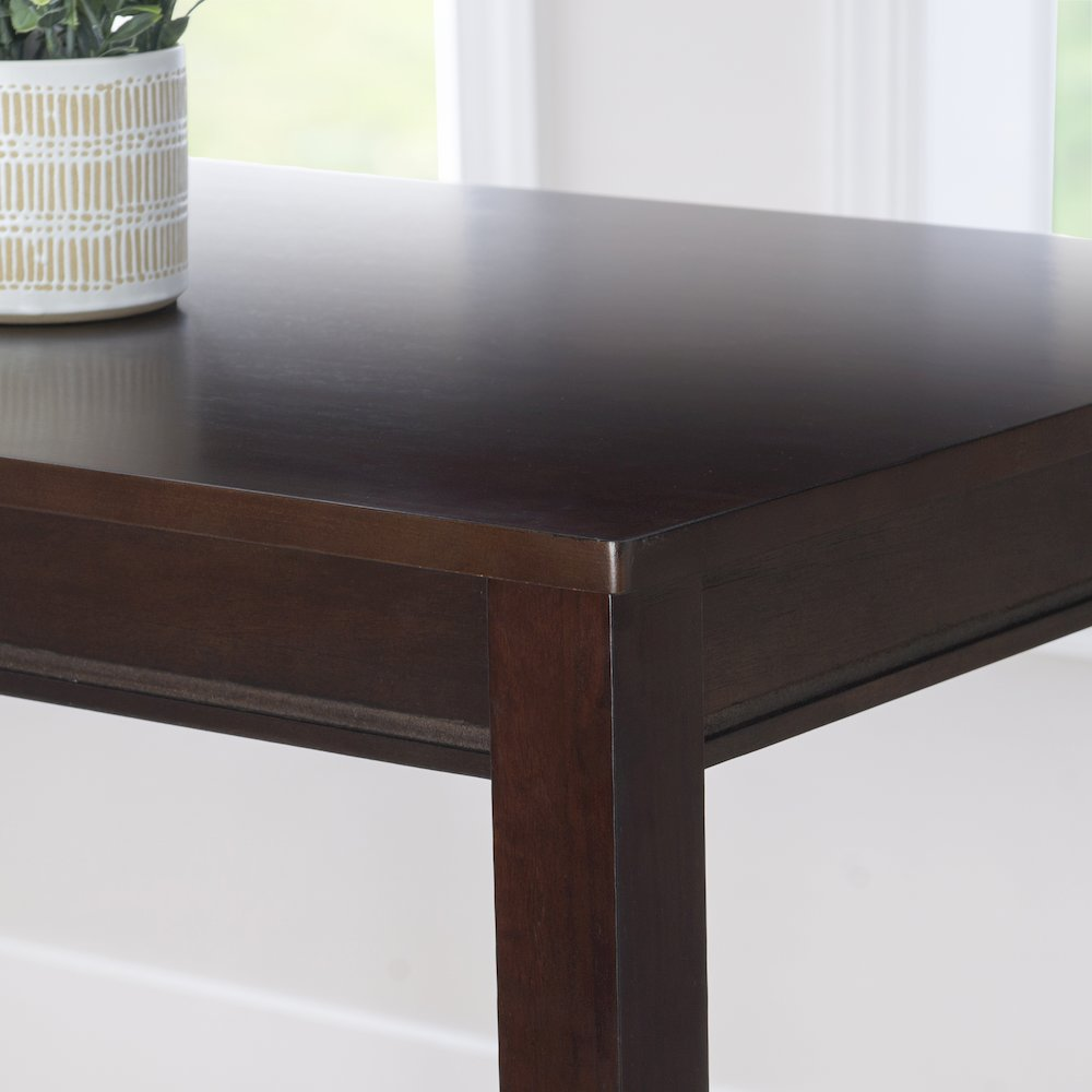 Start2Finish Claridge 42-inch walnut bar height pub table, modern furniture with sturdy wooden legs and smooth tabletop surface.