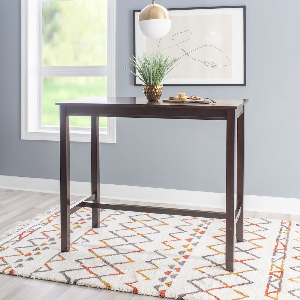 Start2Finish Claridge Bar Pub Table in brown wood finish, showcasing a modern furniture piece with sturdy legs and sleek design.
