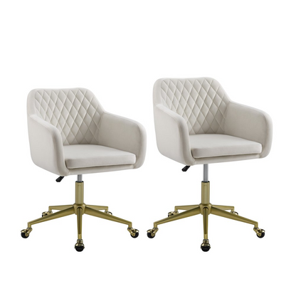 Start2Finish Imogen Quilted Office Chair in off-white fabric with padded armrests and ergonomic design for comfortable workspace seating.