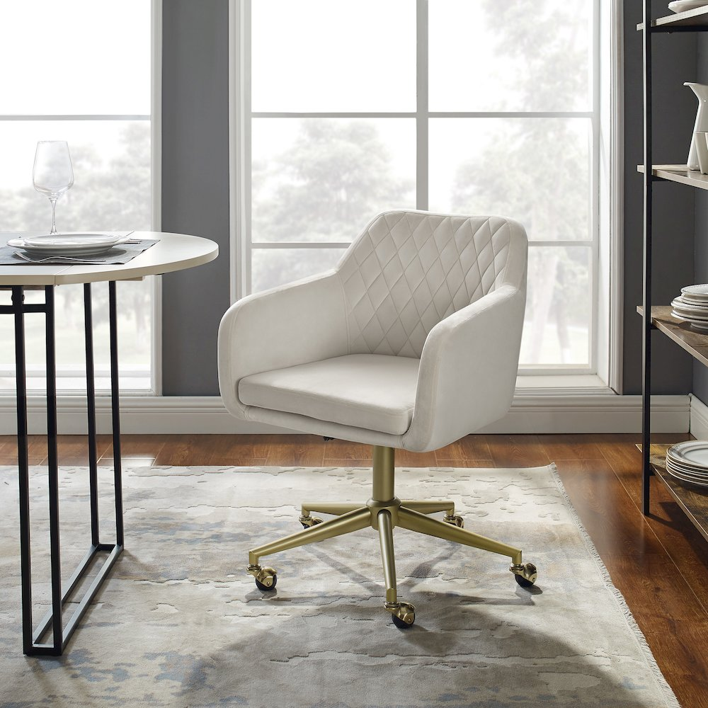 Start2Finish Imogen quilted office chair in off-white with padded seat and backrest, modern design for comfortable workspace seating.
