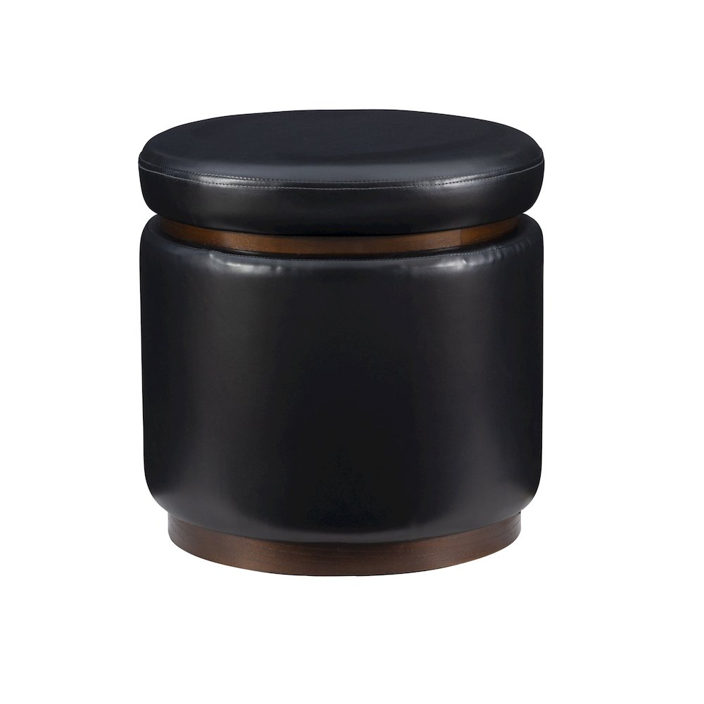 Black faux leather Blanche Storage Ottoman by Start2Finish featuring a padded lid and versatile storage space for living room.