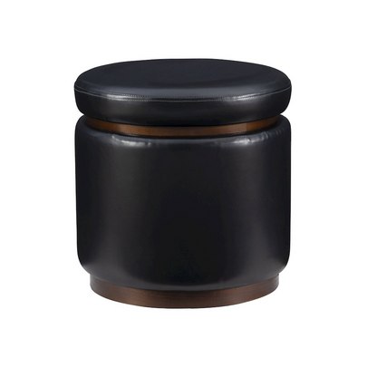 Black faux leather Blanche Storage Ottoman by Start2Finish featuring a padded lid and versatile storage space for living room.