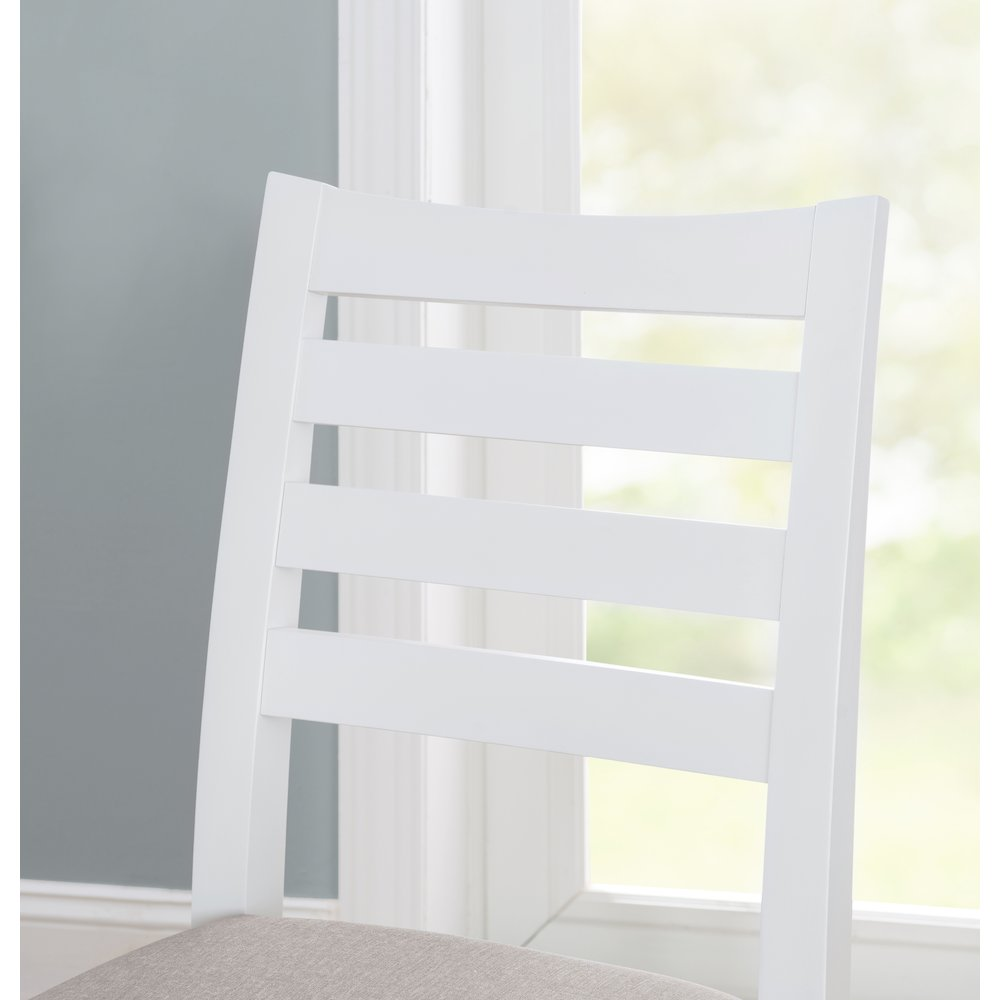 Set of two Flynn counter stools with white upholstered seats and dark wooden legs, modern design for kitchen or bar area.