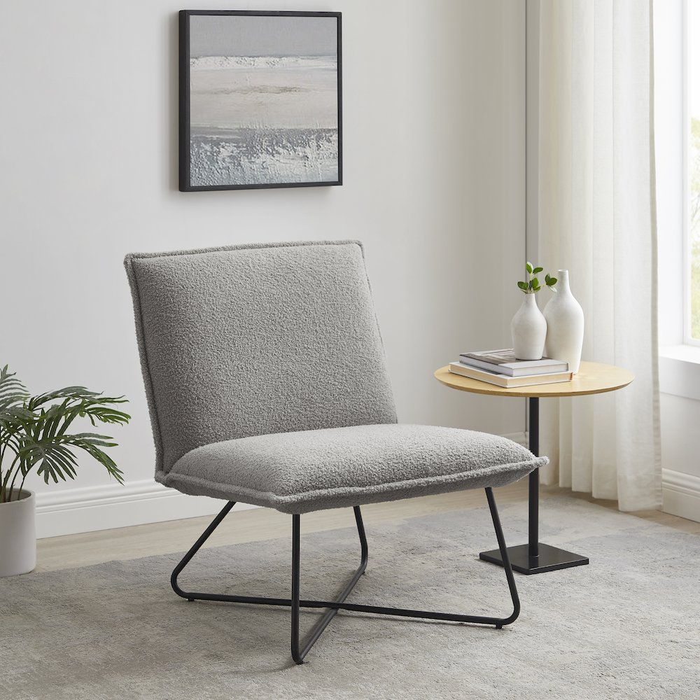 Start2Finish Kelvin Sherpa Grey chair with plush fabric and modern design, ideal for cozy living room or lounge area.