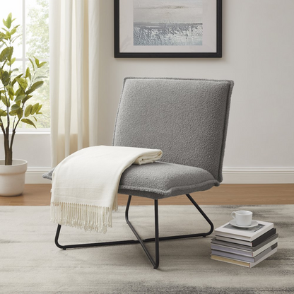 Start2Finish Kelvin Sherpa grey chair with plush upholstery and modern design, showcasing a cozy, stylish furniture piece.
