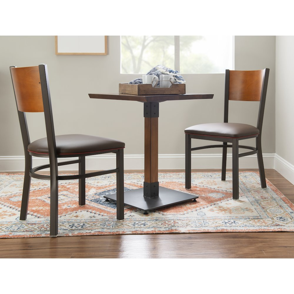 Set of two Start2Finish Elmer Brown Side Chairs with wooden legs and contoured seats for comfortable dining or seating.