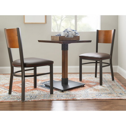 Set of two Start2Finish Elmer Brown Side Chairs with wooden legs and contoured seats for comfortable dining or seating.