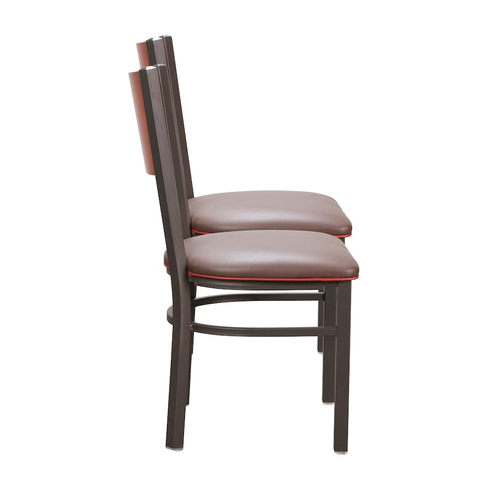 Set of two brown Elmer side chairs by Start2Finish, featuring wooden frames and cushioned seats for dining or office use.