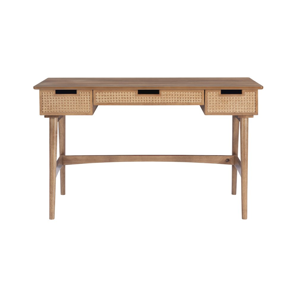 Start2Finish Ryker Rattan Desk, modern furniture with rattan accents, wooden legs, and spacious tabletop for workspace or home office.