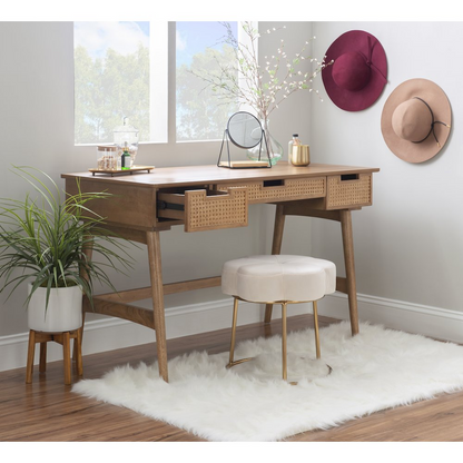 Ryker Rattan Desk by Start2Finish, a stylish home office furniture piece with rattan accents and a sturdy wooden frame.