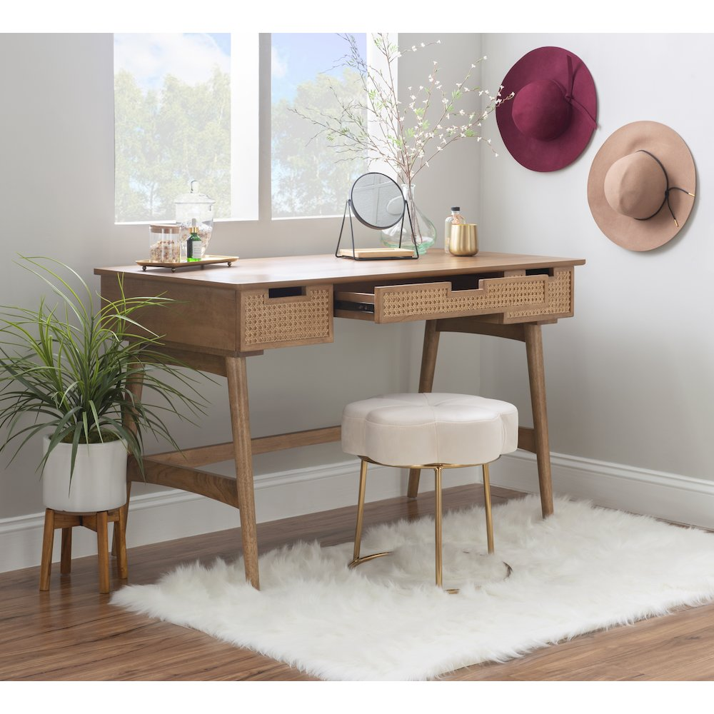 Start2Finish Ryker Rattan Desk, modern furniture with a sleek rattan top and sturdy wooden legs, ideal for home or office workspace.