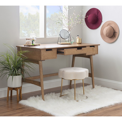 Start2Finish Ryker Rattan Desk, modern furniture with a sleek rattan top and sturdy wooden legs, ideal for home or office workspace.