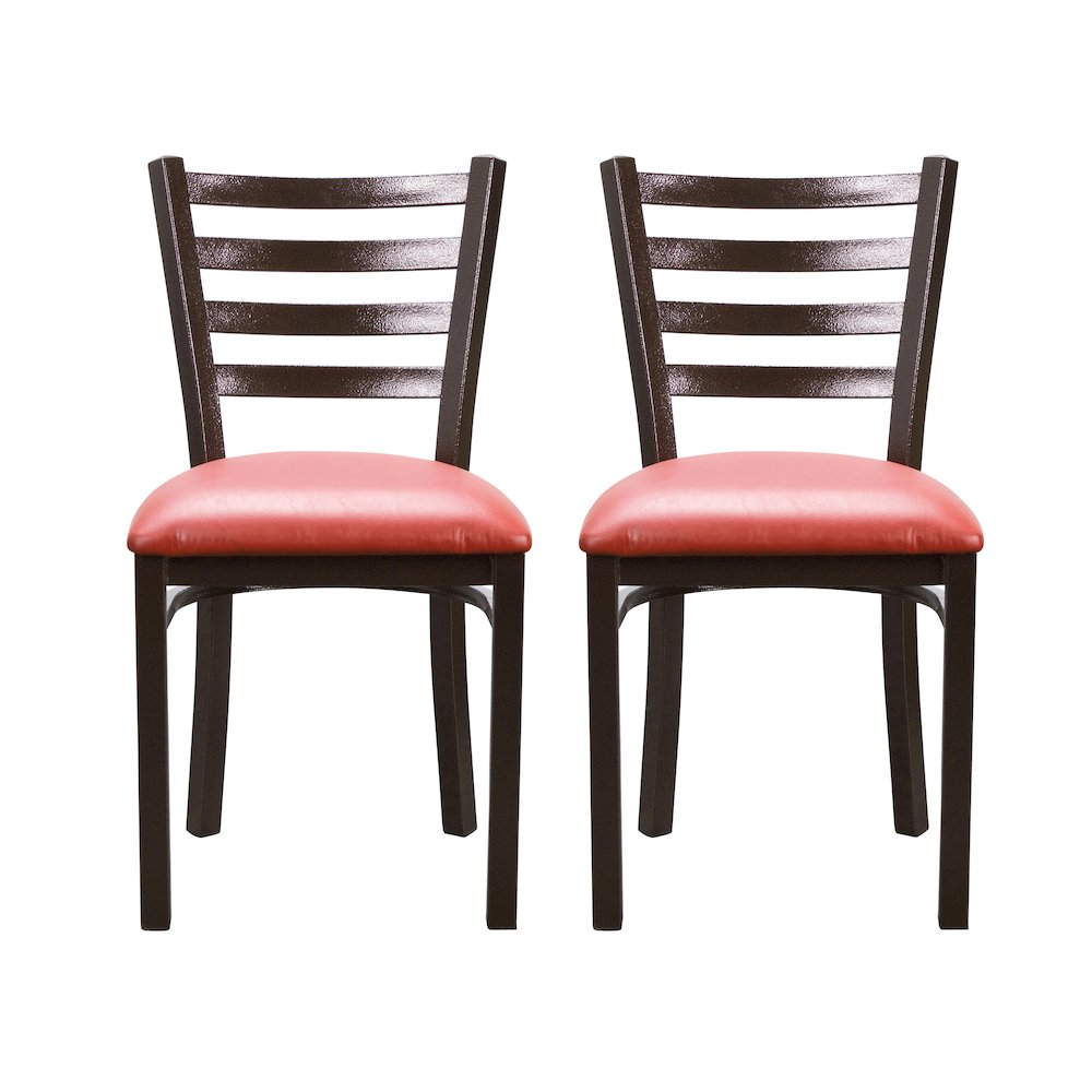 Set of two red Baxter metal side chairs by Start2Finish, featuring sleek metal frames and modern design.