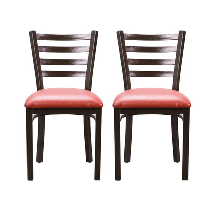 Set of two red Baxter metal side chairs by Start2Finish, featuring sleek metal frames and modern design.